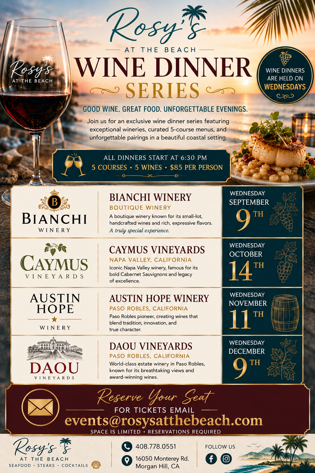 Rosy's at the Beach Wine Dinner Series - Bianchi Winery