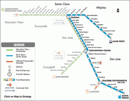 VTA Light Rail Route Map